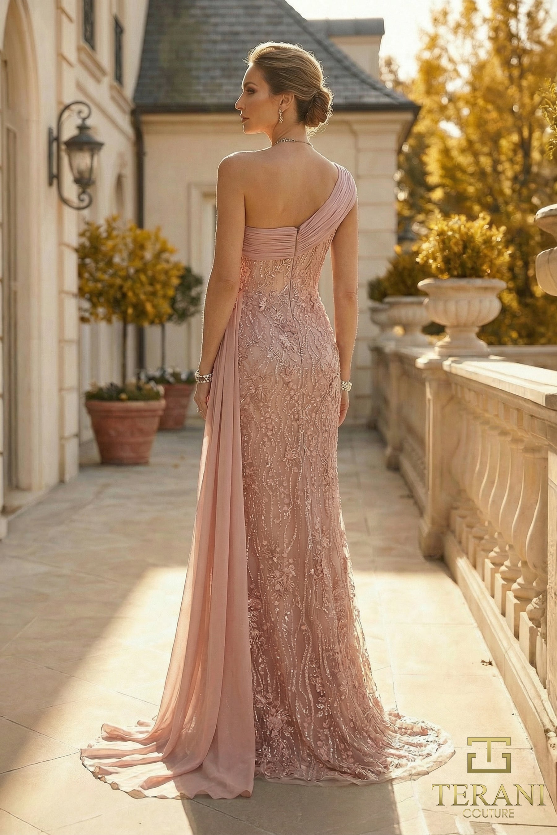 Length Lace Formal Sheath Terani 262M7308 Alexandra Jacquard Floor-Length Dress