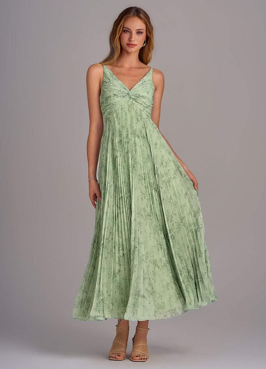 Margot A-Line Chiffon Bridesmaid Dress in Green Fern Floral