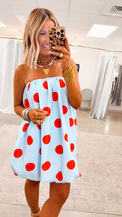 Blue/Red Margot Polka Dot Bubble Hem Dress