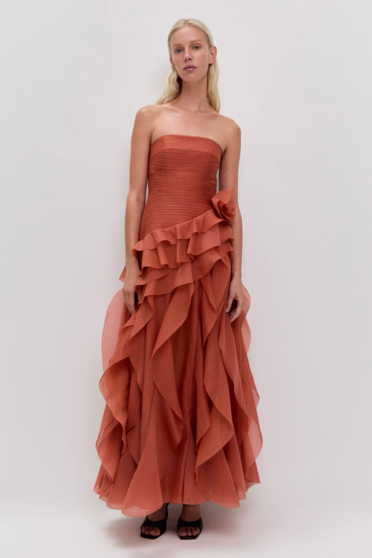 CORAL CLAY Margot Canyon Crepe Gown
