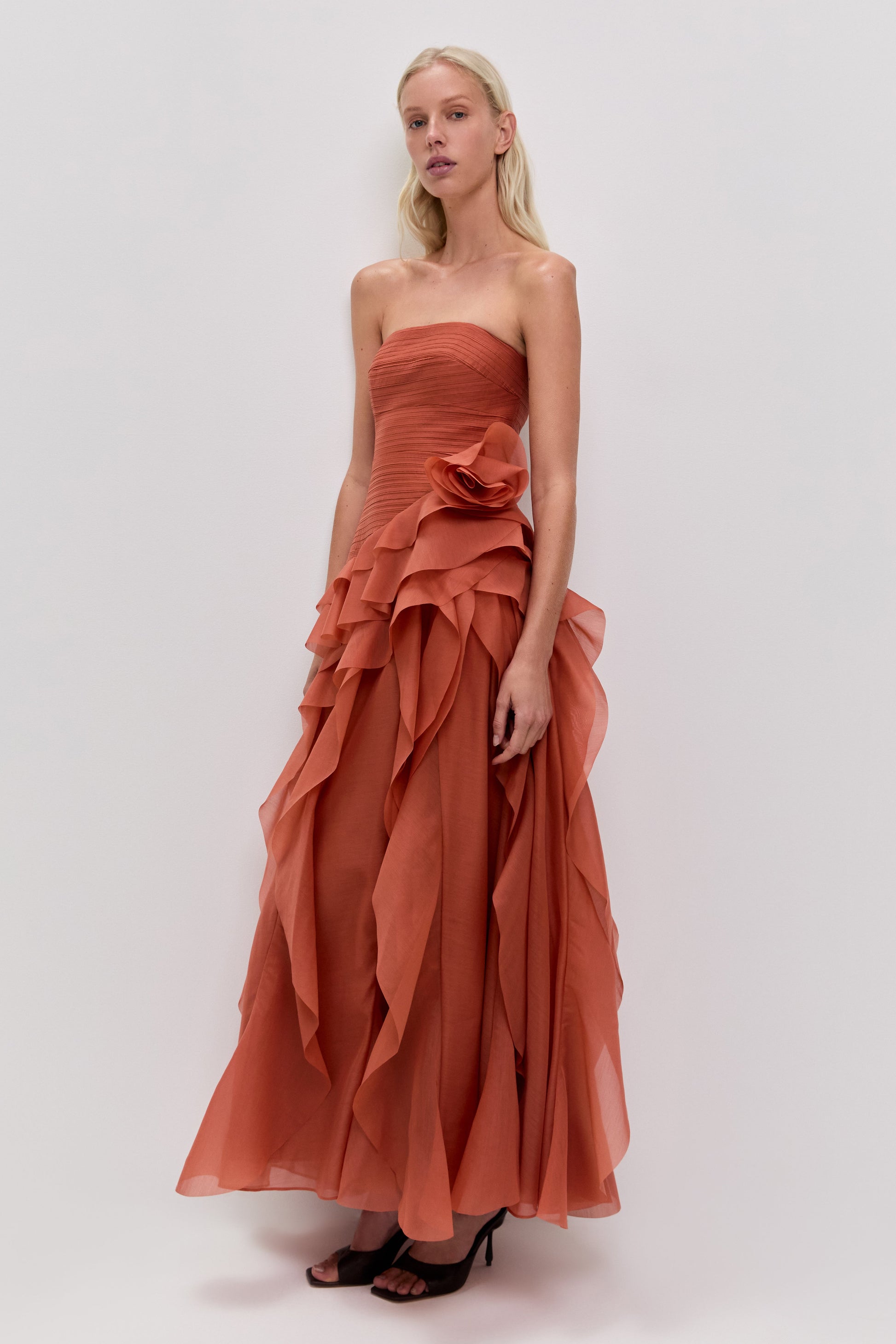 CORAL CLAY Margot Canyon Crepe Gown