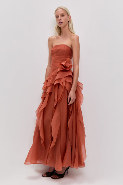 CORAL CLAY Margot Canyon Crepe Gown