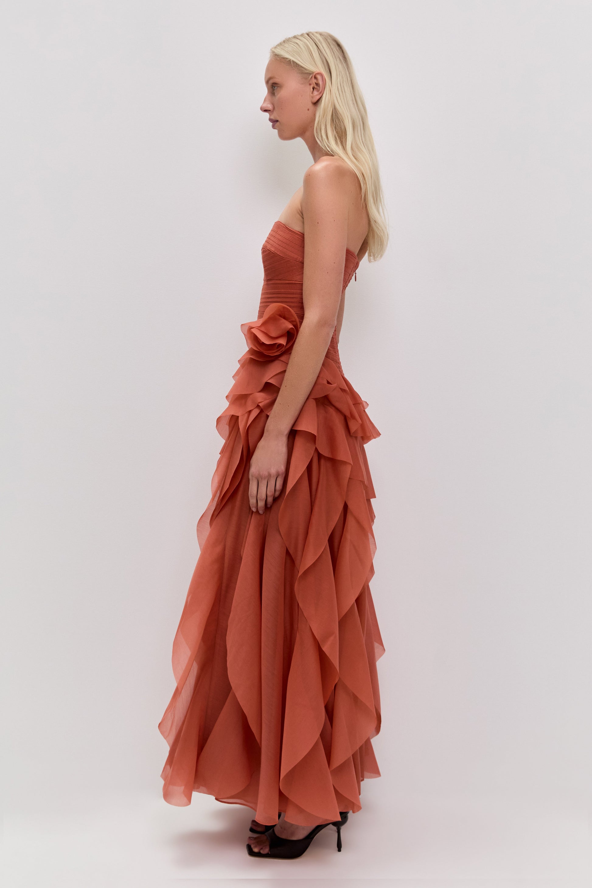 CORAL CLAY Margot Canyon Crepe Gown