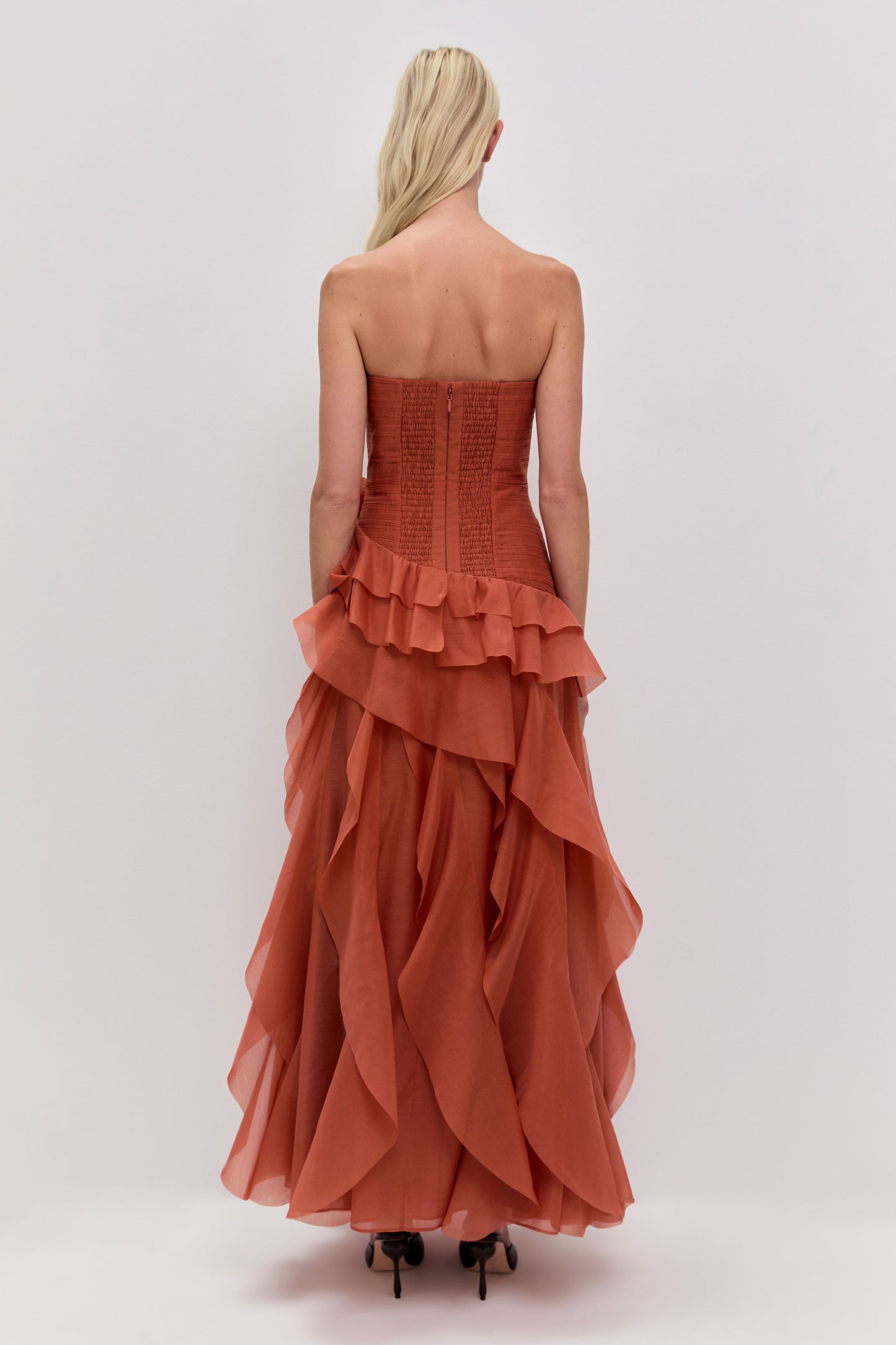CORAL CLAY Margot Canyon Crepe Gown