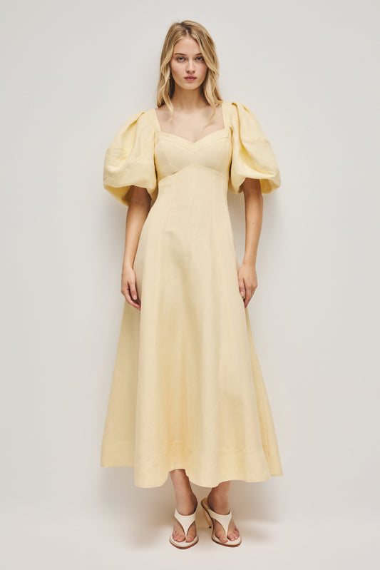 PASTEL YELLOW Sunlee Silk Midi Dress