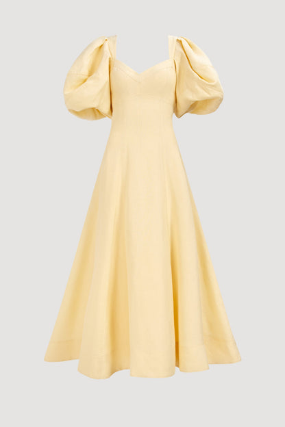 PASTEL YELLOW Sunlee Silk Midi Dress