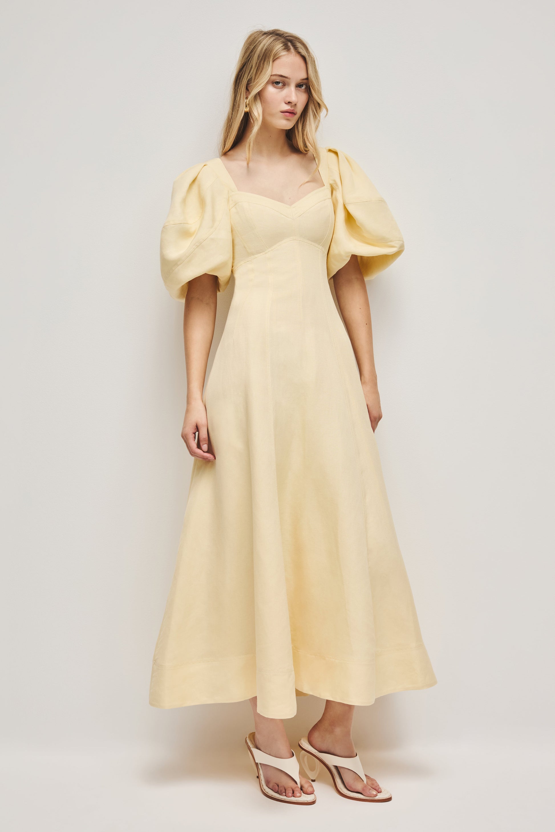 PASTEL YELLOW Sunlee Silk Midi Dress