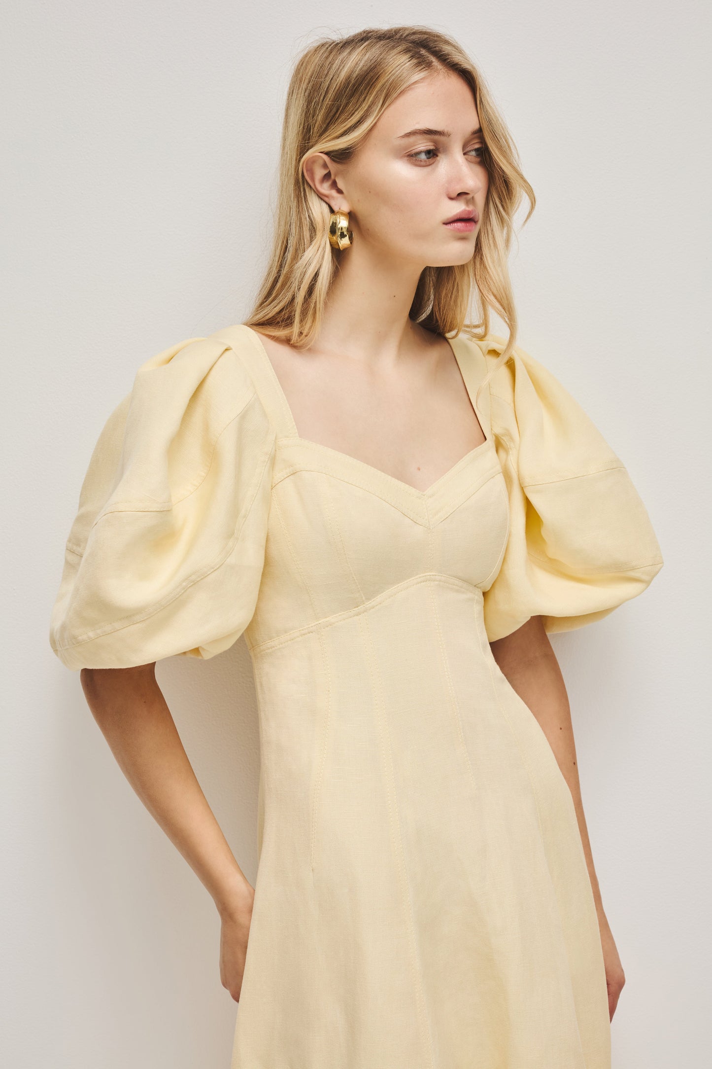 PASTEL YELLOW Sunlee Silk Midi Dress