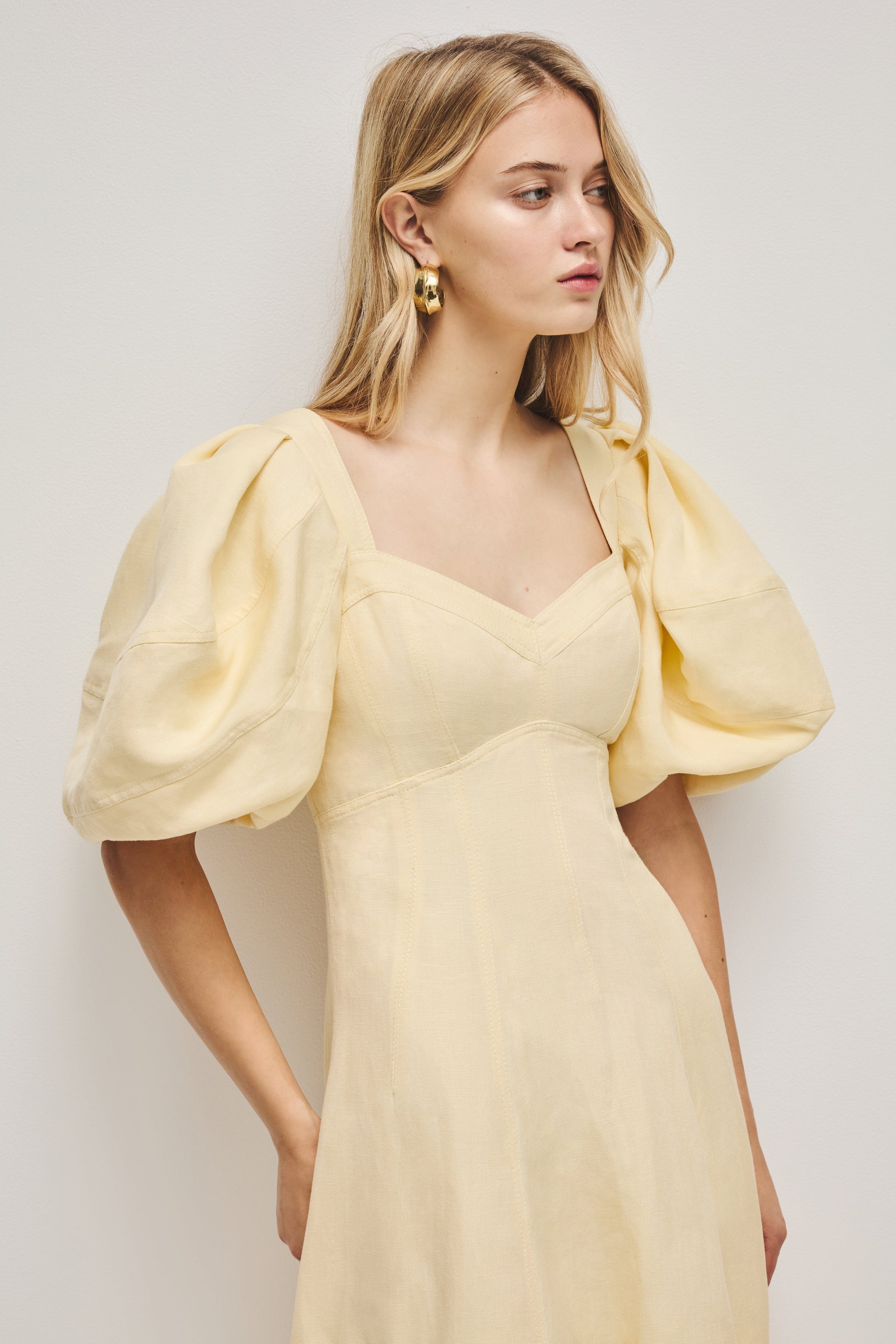 PASTEL YELLOW Sunlee Silk Midi Dress