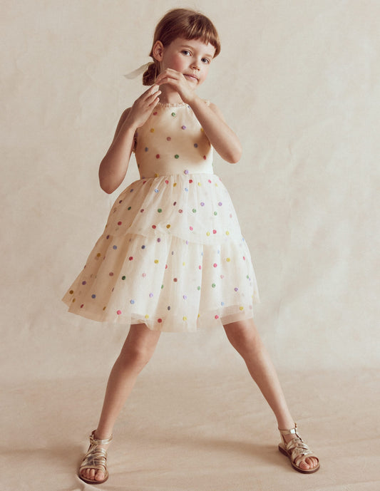 Soft Ivory Multi Spot Margot Polka Dot Occasion Dress