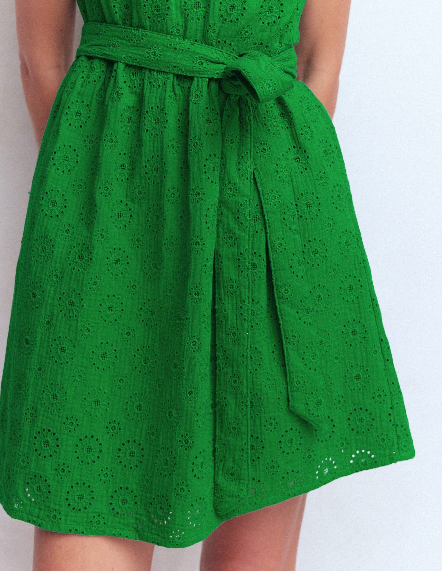 Highland Green Broderie Vivienne Double Cloth Short Dress in Deep Wisteria
