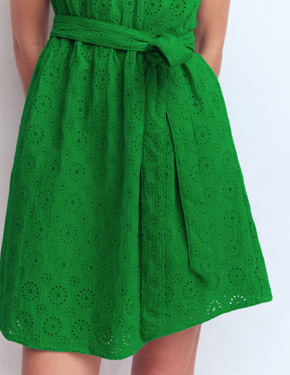 Highland Green Broderie Vivienne Double Cloth Short Dress in Deep Wisteria
