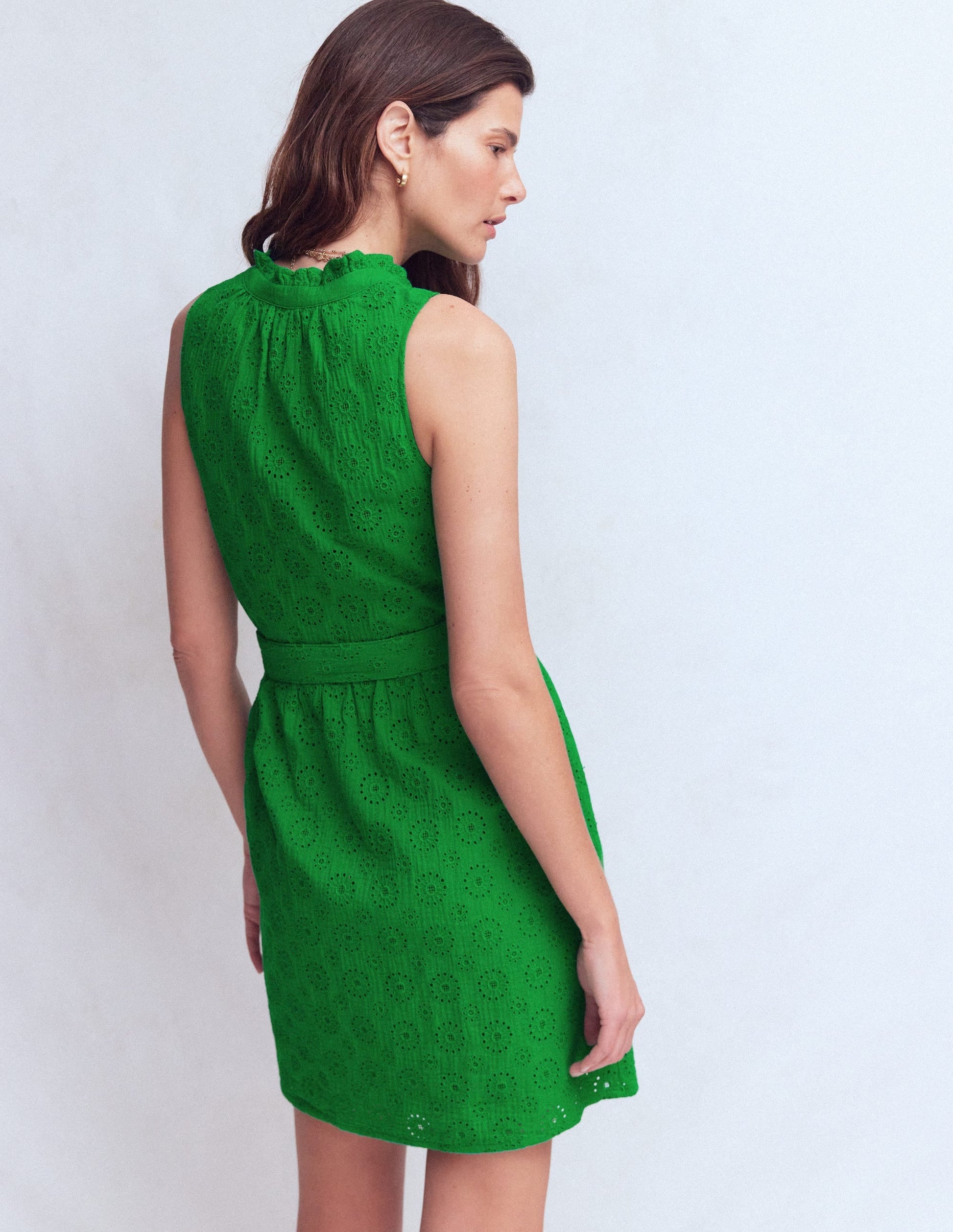 Highland Green Broderie Vivienne Double Cloth Short Dress in Deep Wisteria