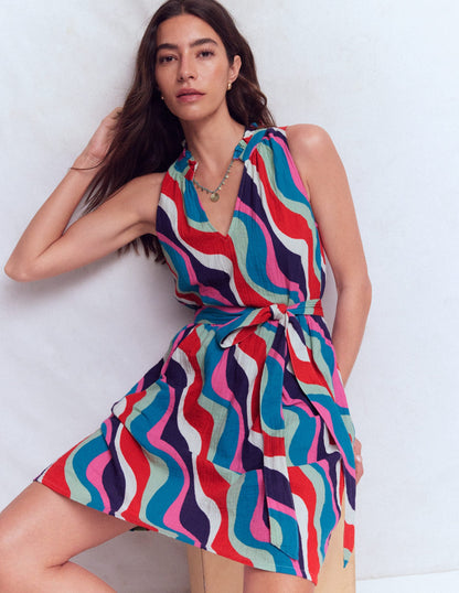 Multi, Rythmic Wave Vivienne Double Cloth Short Dress in Deep Wisteria