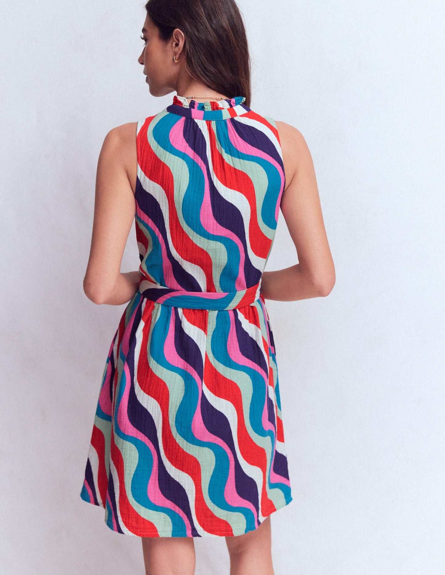 Multi, Rythmic Wave Vivienne Double Cloth Short Dress in Deep Wisteria