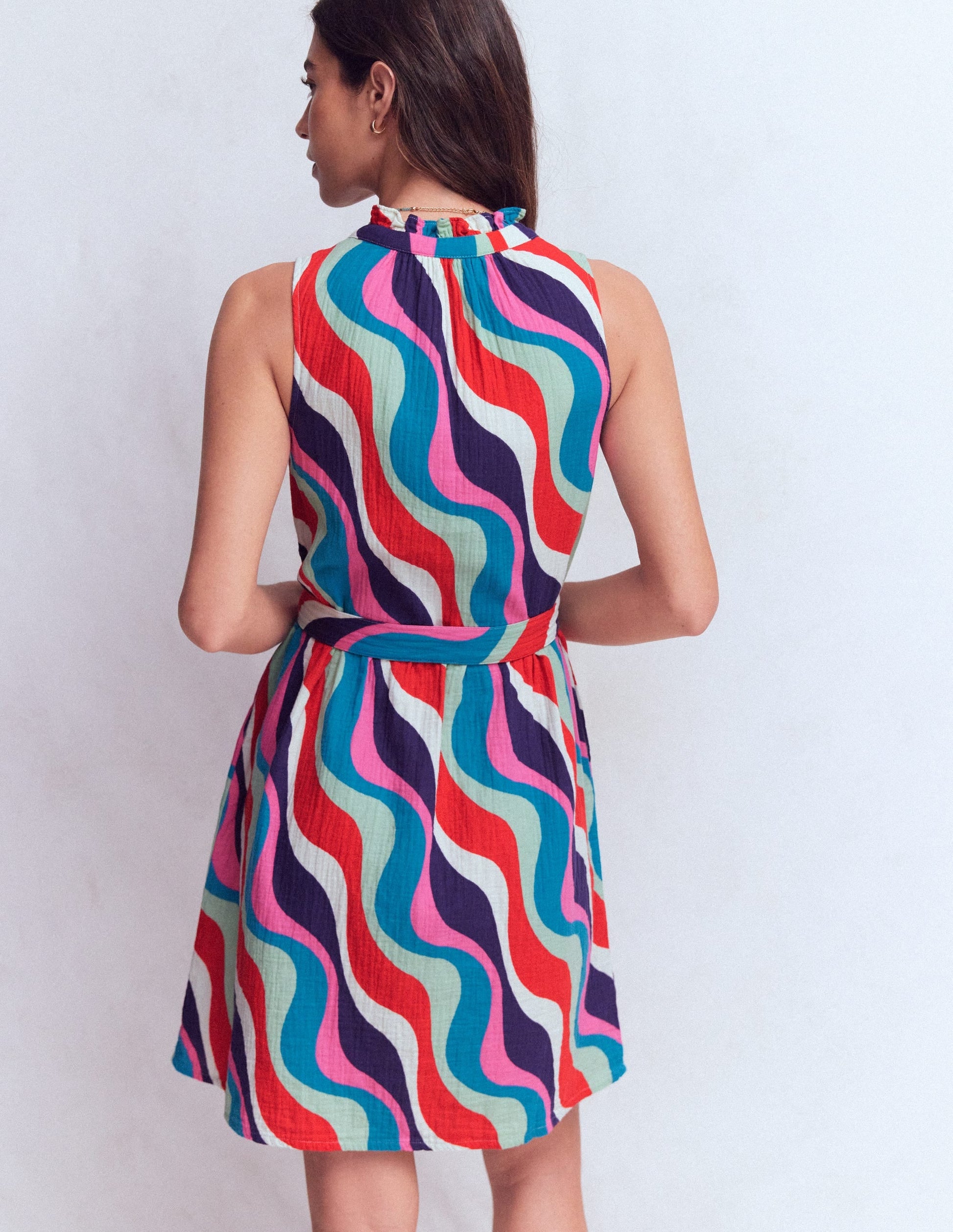 Multi, Rythmic Wave Vivienne Double Cloth Short Dress in Deep Wisteria