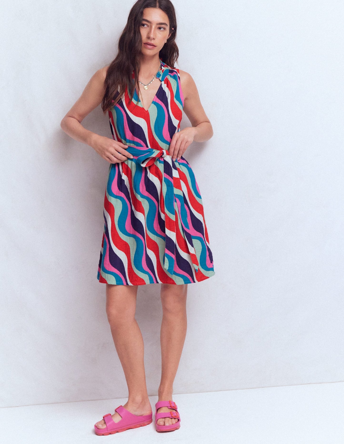 Multi, Rythmic Wave Vivienne Double Cloth Short Dress in Deep Wisteria