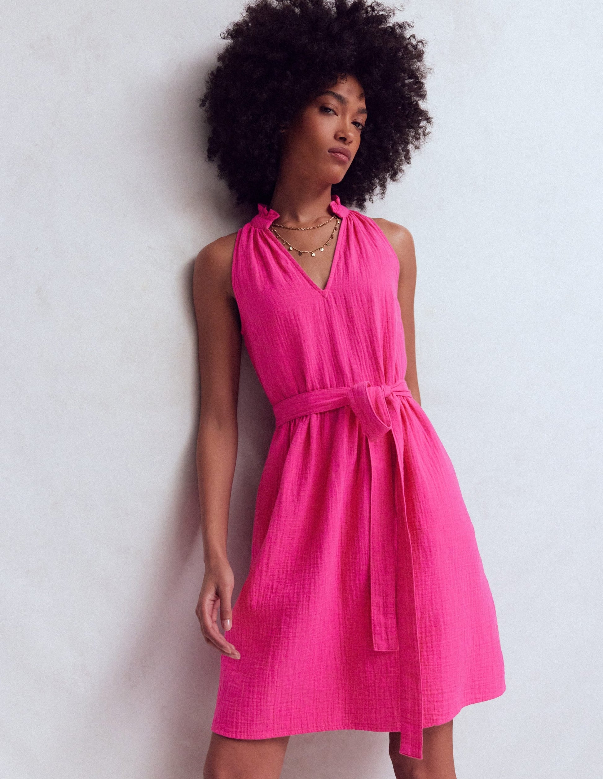 Pink Peony Vivienne Double Cloth Short Dress in Deep Wisteria
