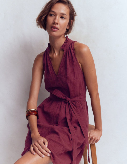 Deep Wisteria Vivienne Double Cloth Short Dress in Deep Wisteria