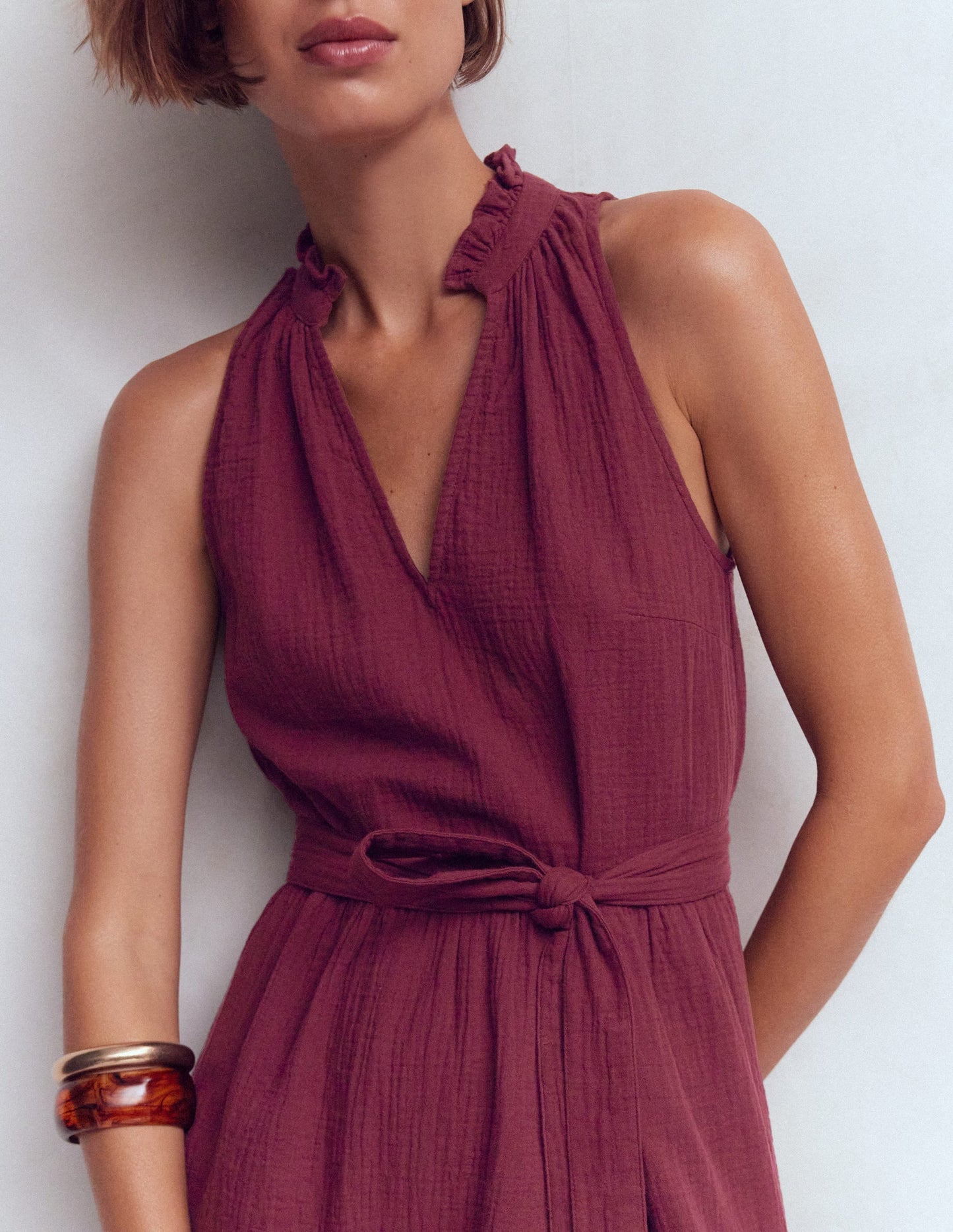 Deep Wisteria Vivienne Double Cloth Short Dress in Deep Wisteria