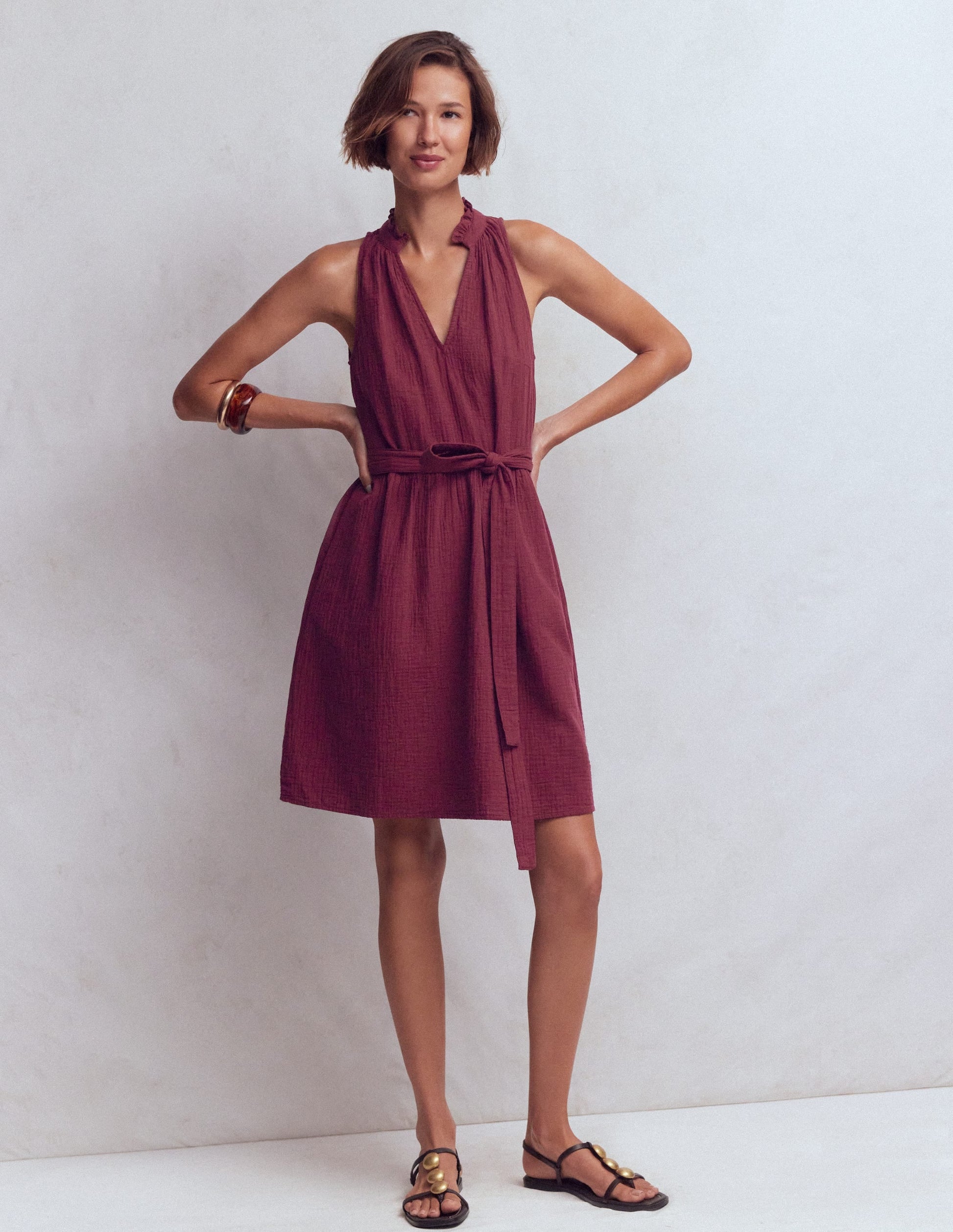 Deep Wisteria Vivienne Double Cloth Short Dress in Deep Wisteria