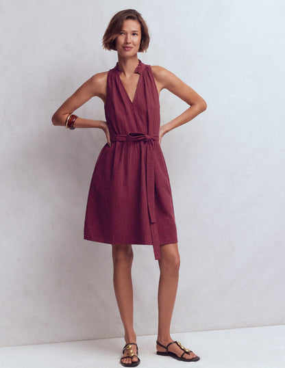 Deep Wisteria Vivienne Double Cloth Short Dress in Deep Wisteria
