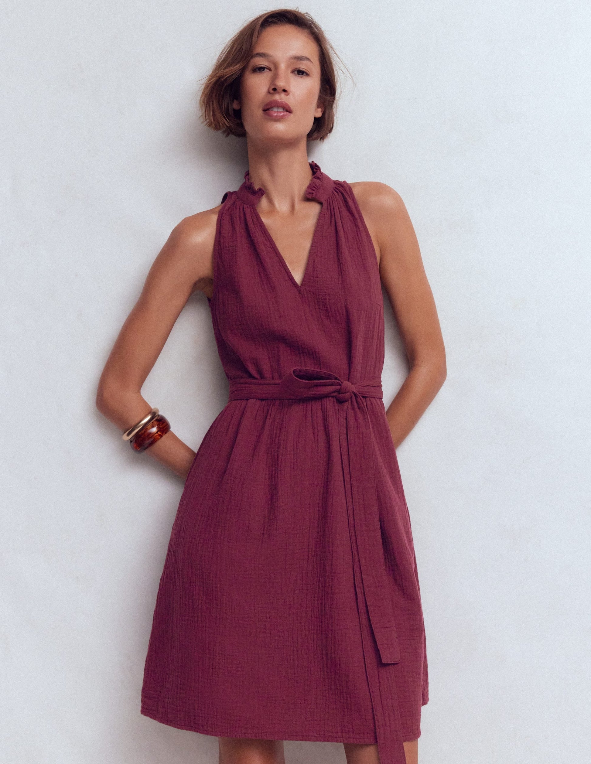 Deep Wisteria Vivienne Double Cloth Short Dress in Deep Wisteria