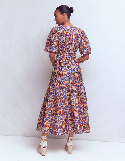 Almond Milk, Paisley Frenzy Irene Silk Charmeuse Occasion Dress