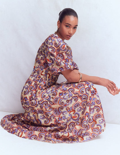 Almond Milk, Paisley Frenzy Irene Silk Charmeuse Occasion Dress