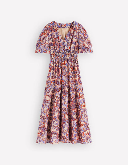 Almond Milk, Paisley Frenzy Irene Silk Charmeuse Occasion Dress