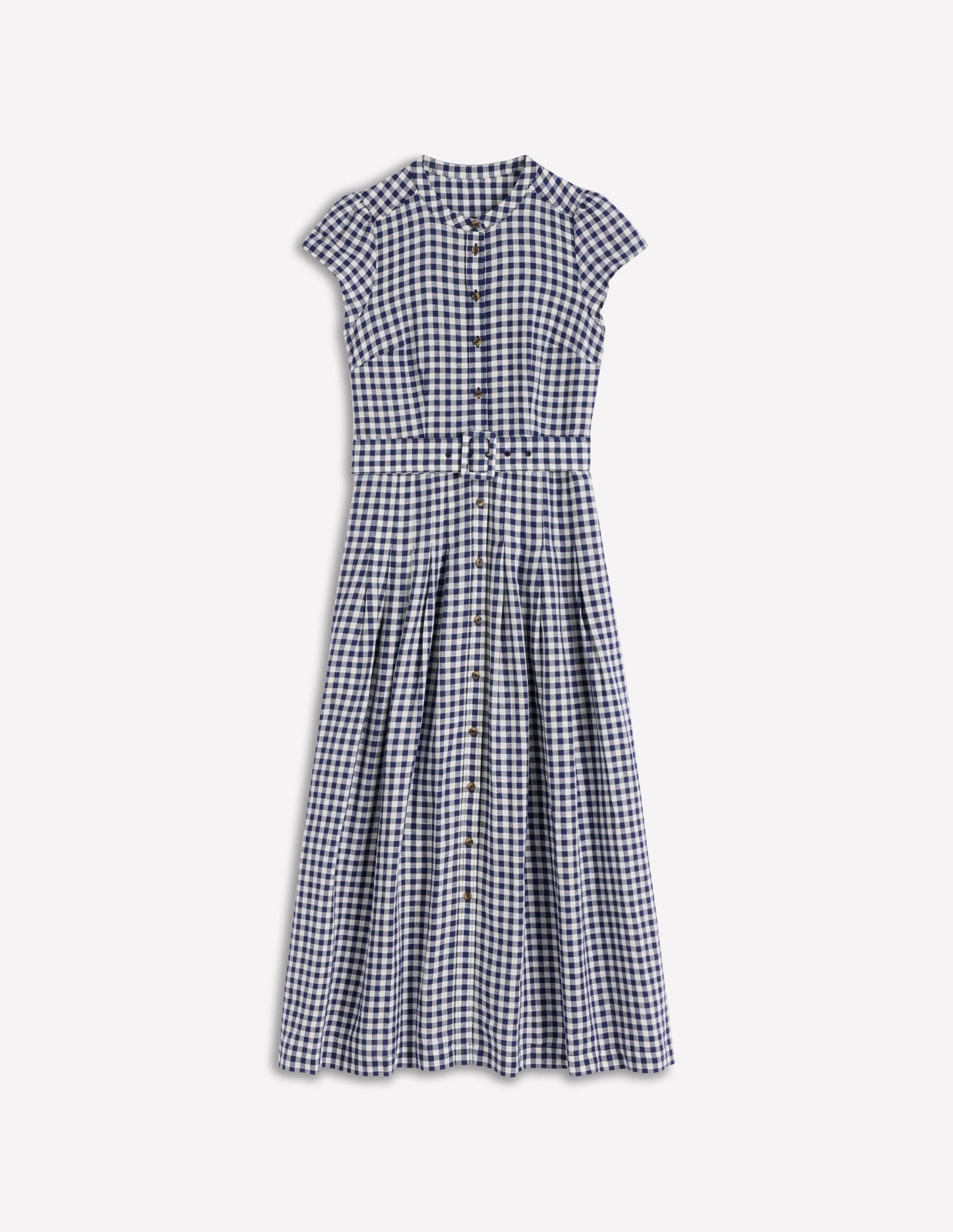 Navy Gingham Arabella Linen Blend Dress