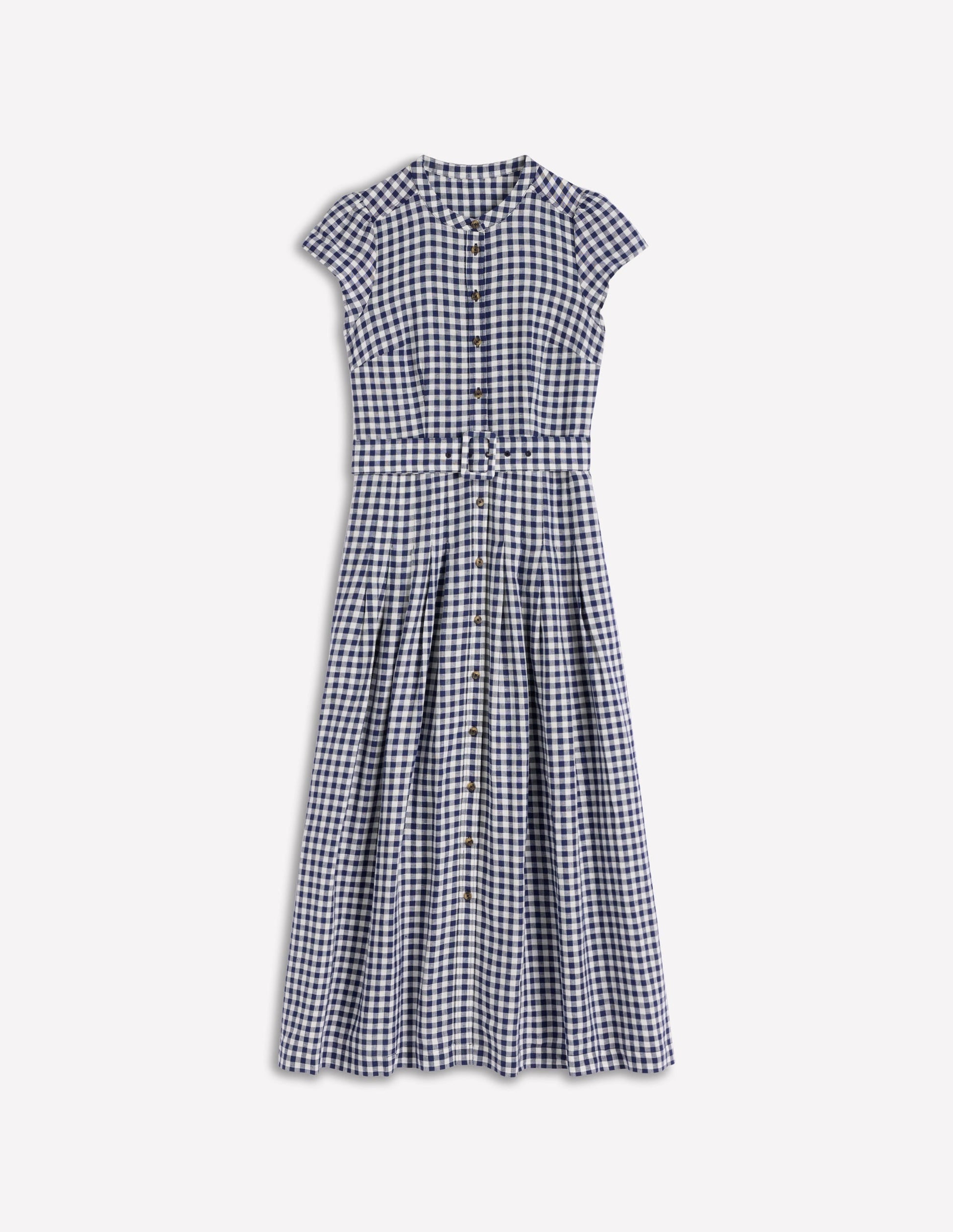 Navy Gingham Arabella Linen Blend Dress