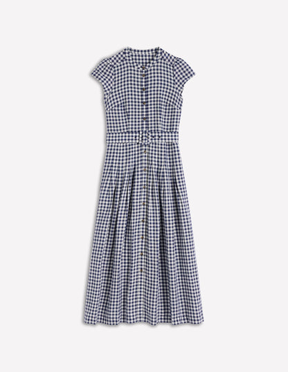 Navy Gingham Arabella Linen Blend Dress