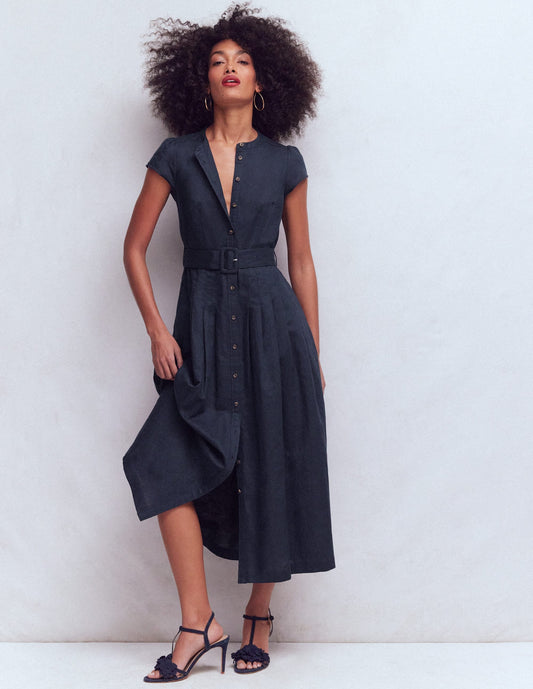 Navy Arabella Linen Blend Dress