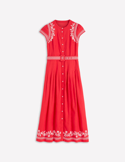 Red Embroidery Arabella Linen Blend Dress