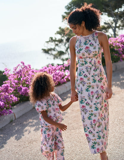 French Pink, Delicate Blossom Silvia Boned Bodice Maxi Dress in Green Opulent Blossom