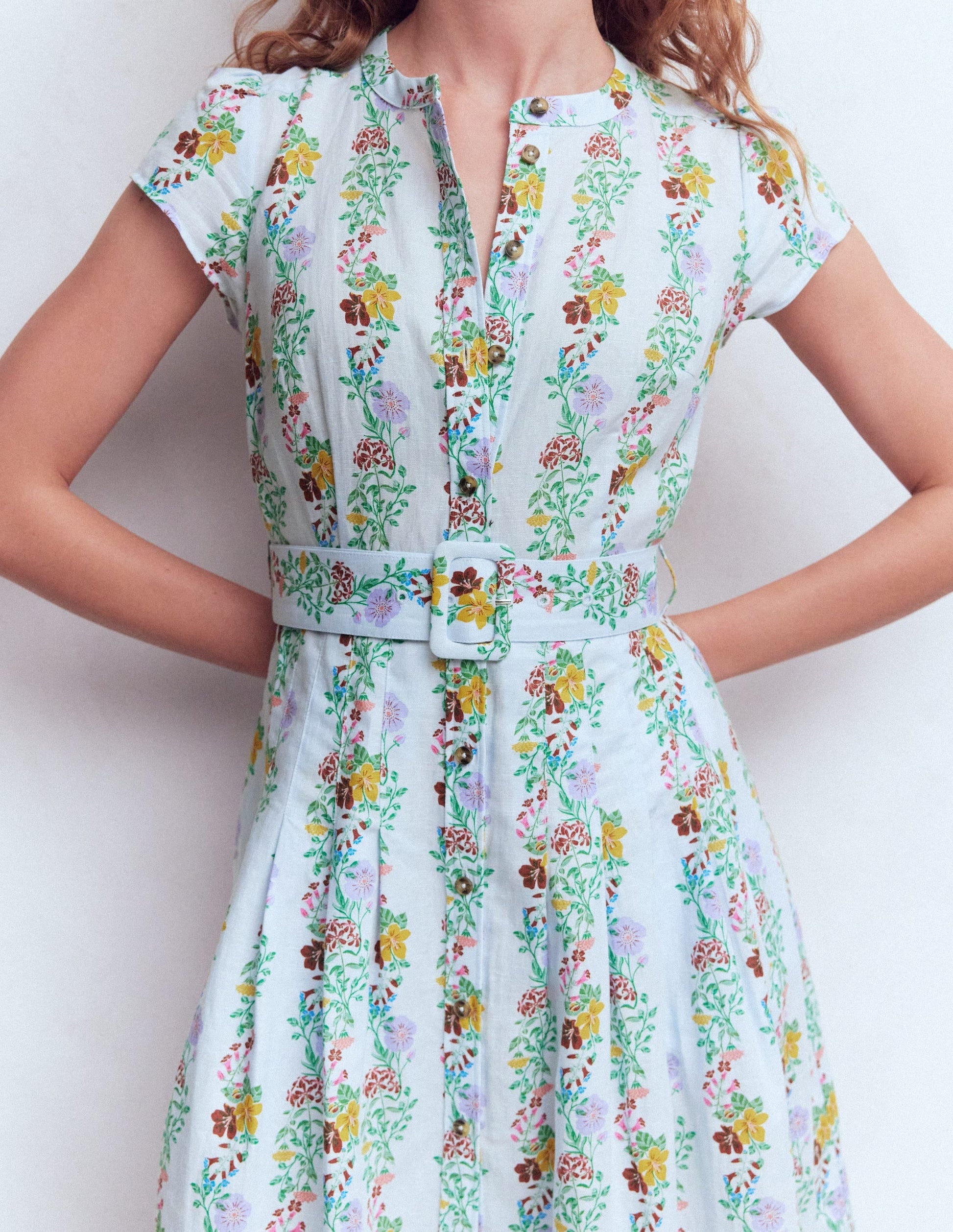 Ice Cube Blue, Blossom Trail Arabella Linen Blend Dress
