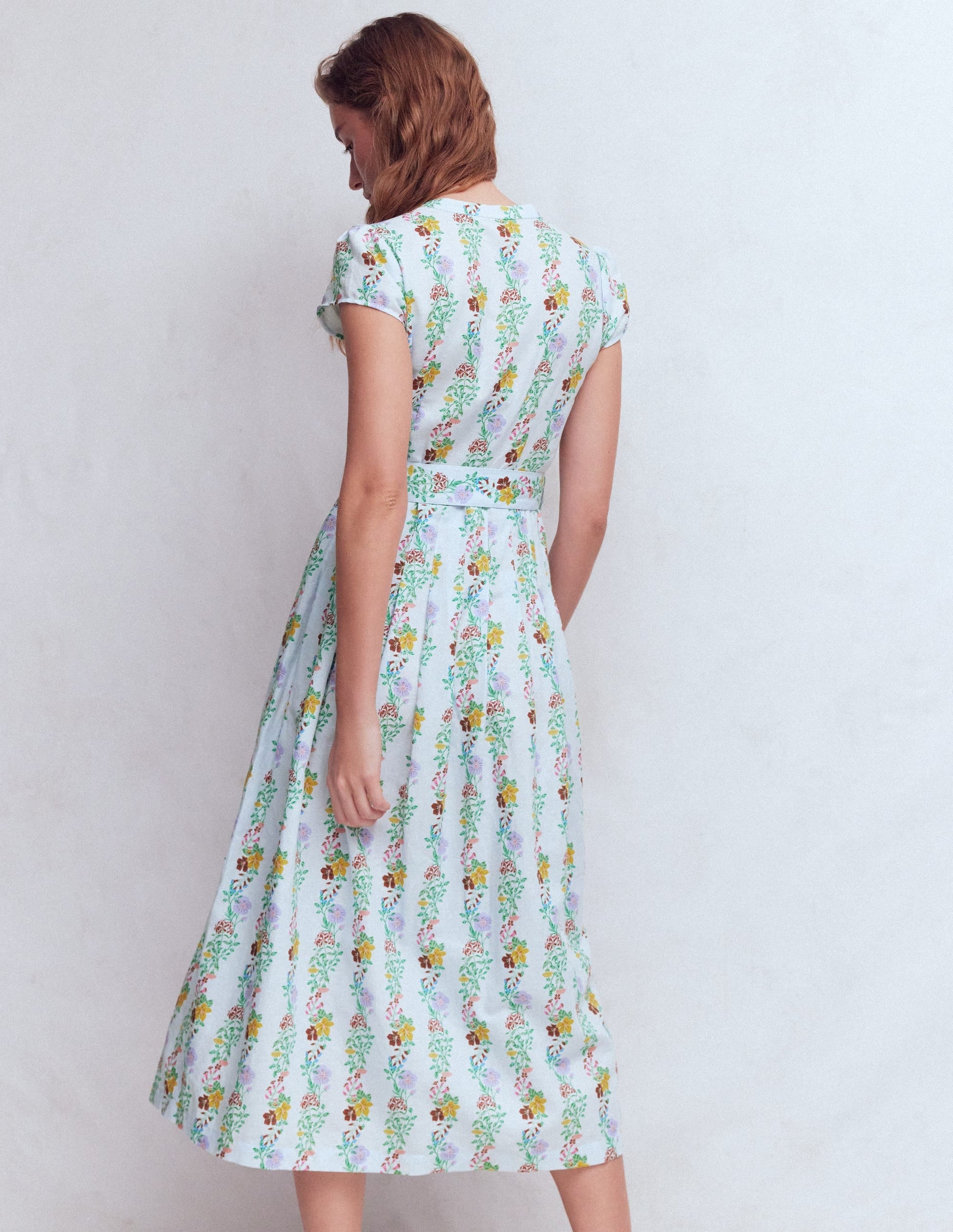 Ice Cube Blue, Blossom Trail Arabella Linen Blend Dress