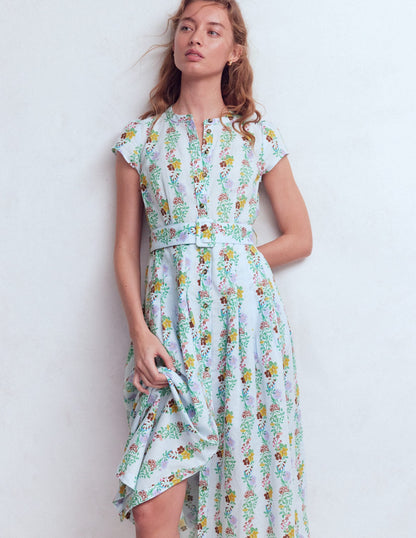 Ice Cube Blue, Blossom Trail Arabella Linen Blend Dress