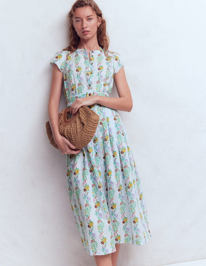 Ice Cube Blue, Blossom Trail Arabella Linen Blend Dress