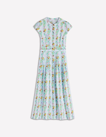 Ice Cube Blue, Blossom Trail Arabella Linen Blend Dress