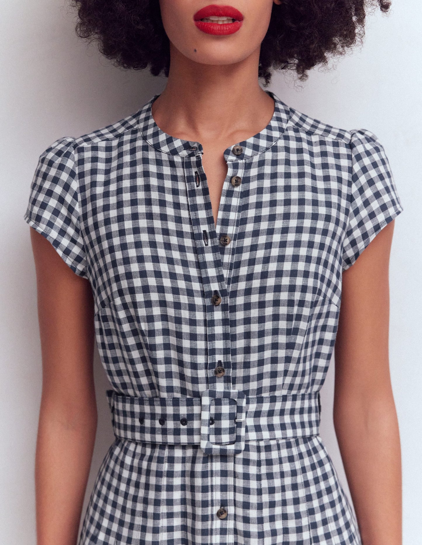 Navy Gingham Arabella Linen Blend Dress