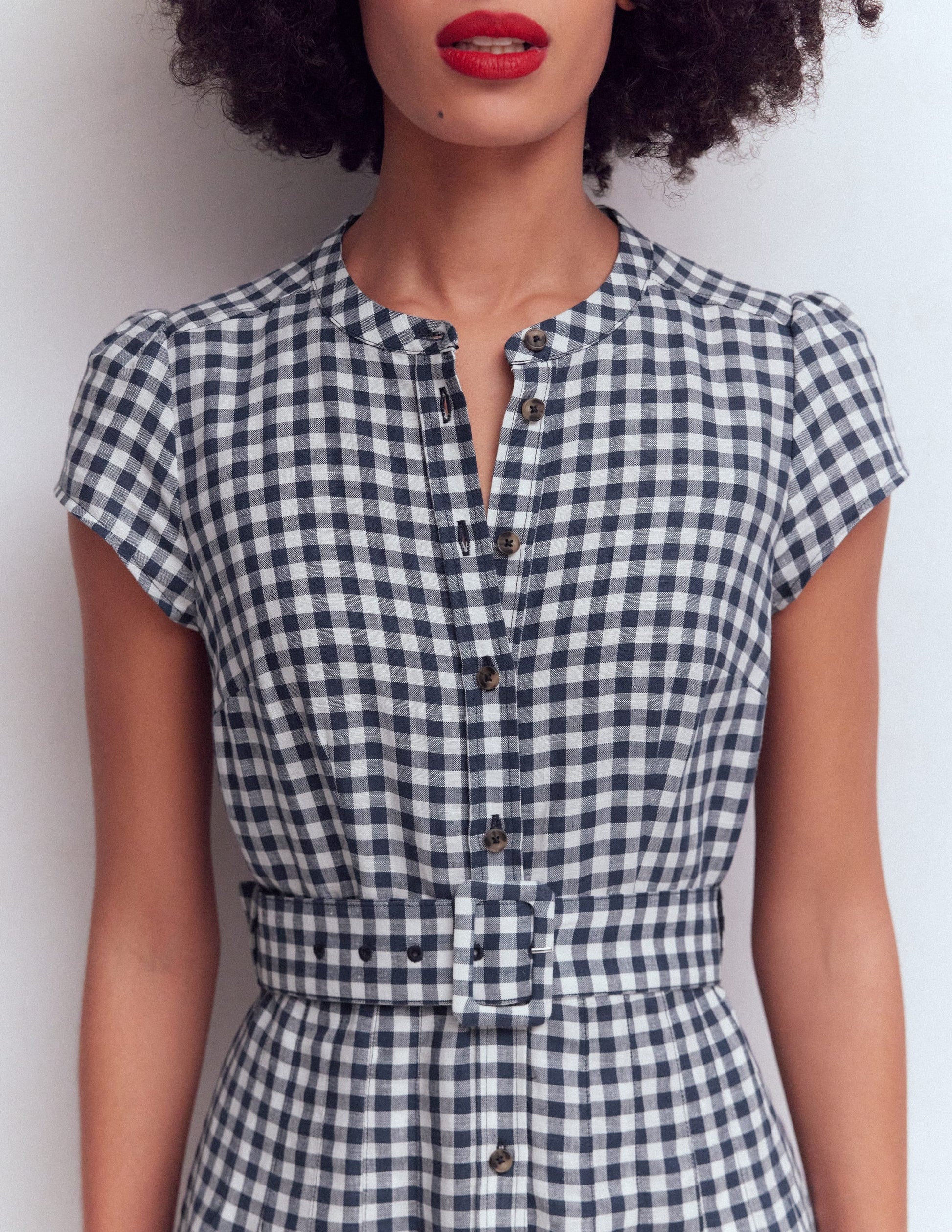 Navy Gingham Arabella Linen Blend Dress