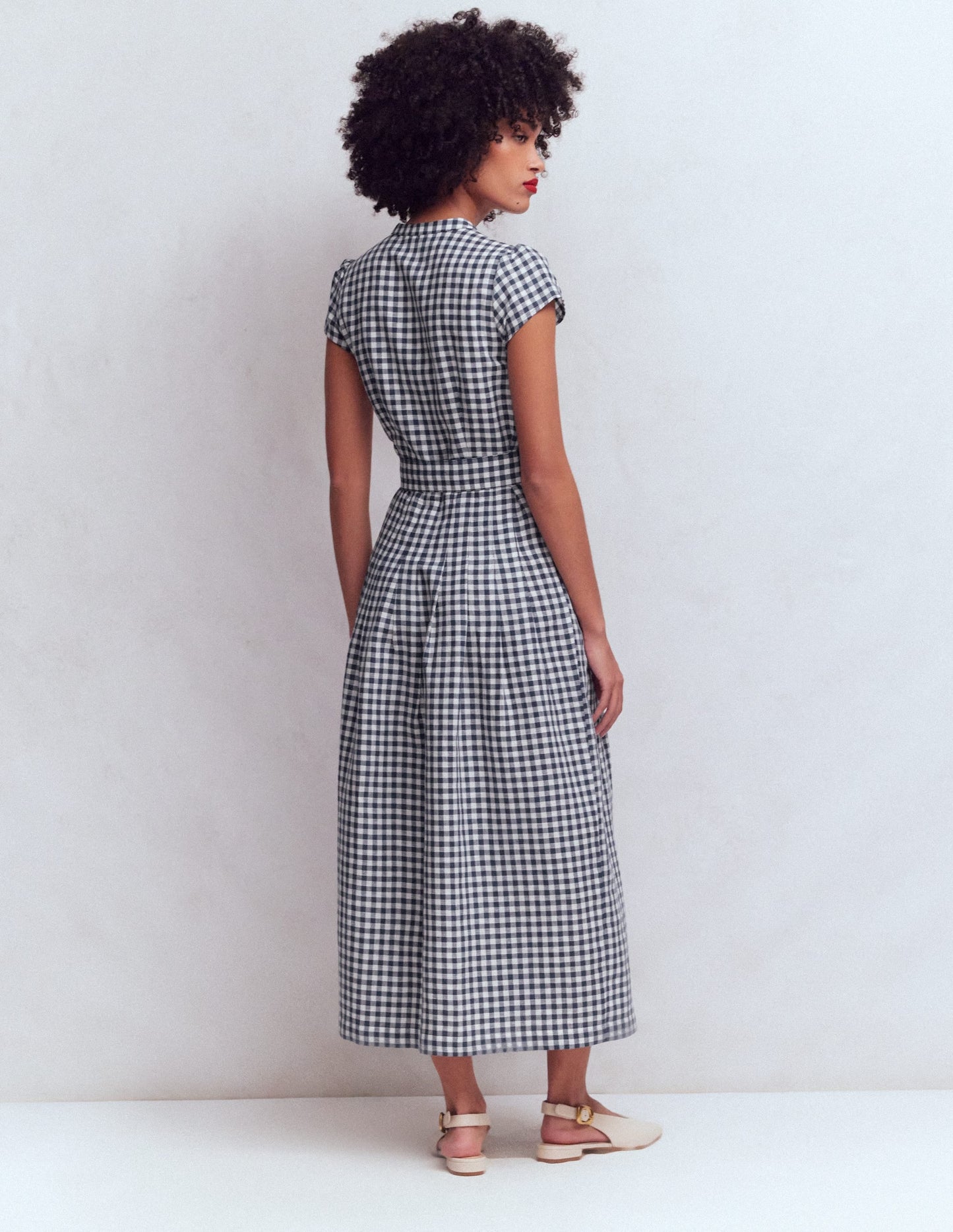 Navy Gingham Arabella Linen Blend Dress