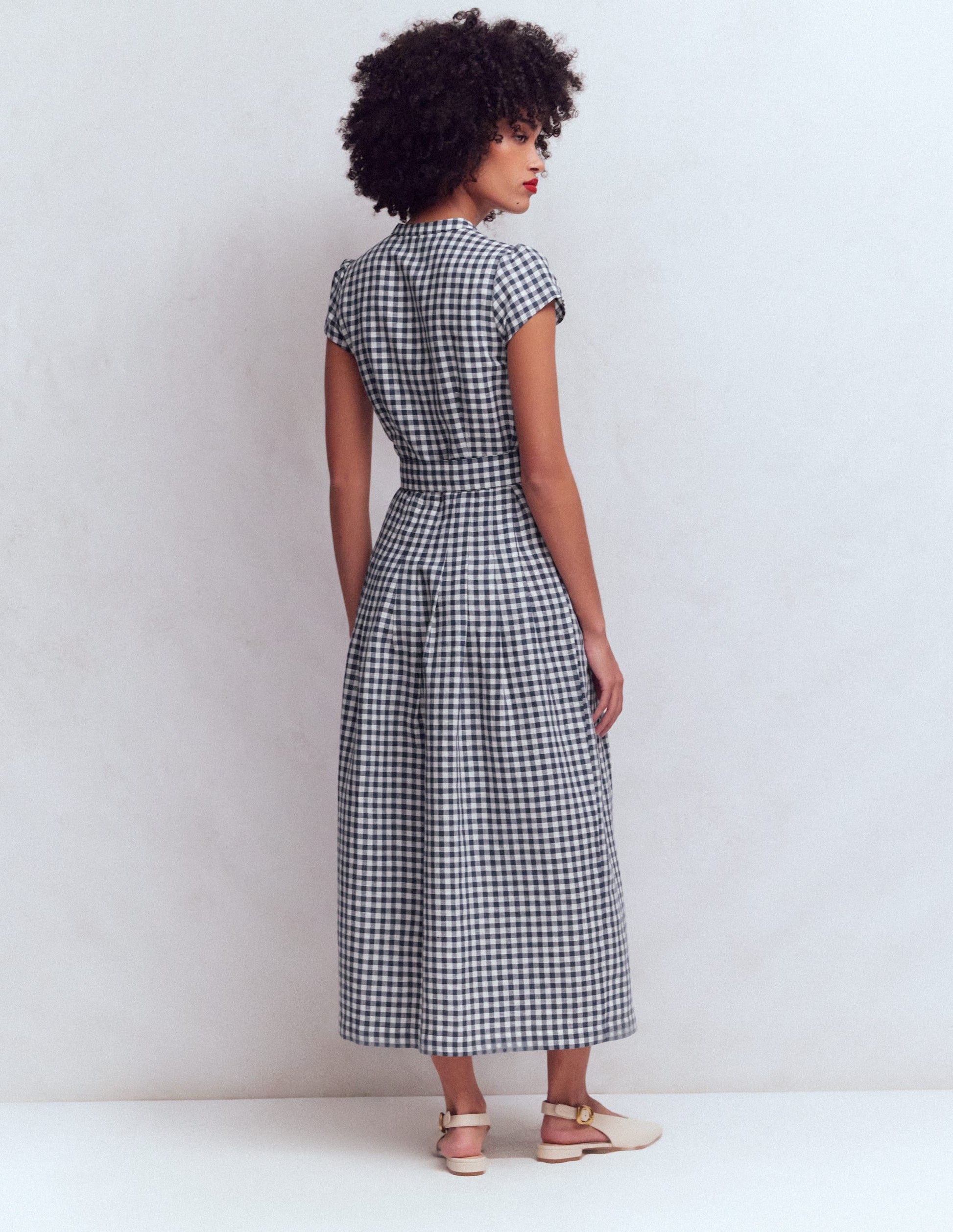 Navy Gingham Arabella Linen Blend Dress
