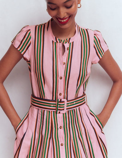 Pink, Rich Emerald Stripe Arabella Linen Blend Dress