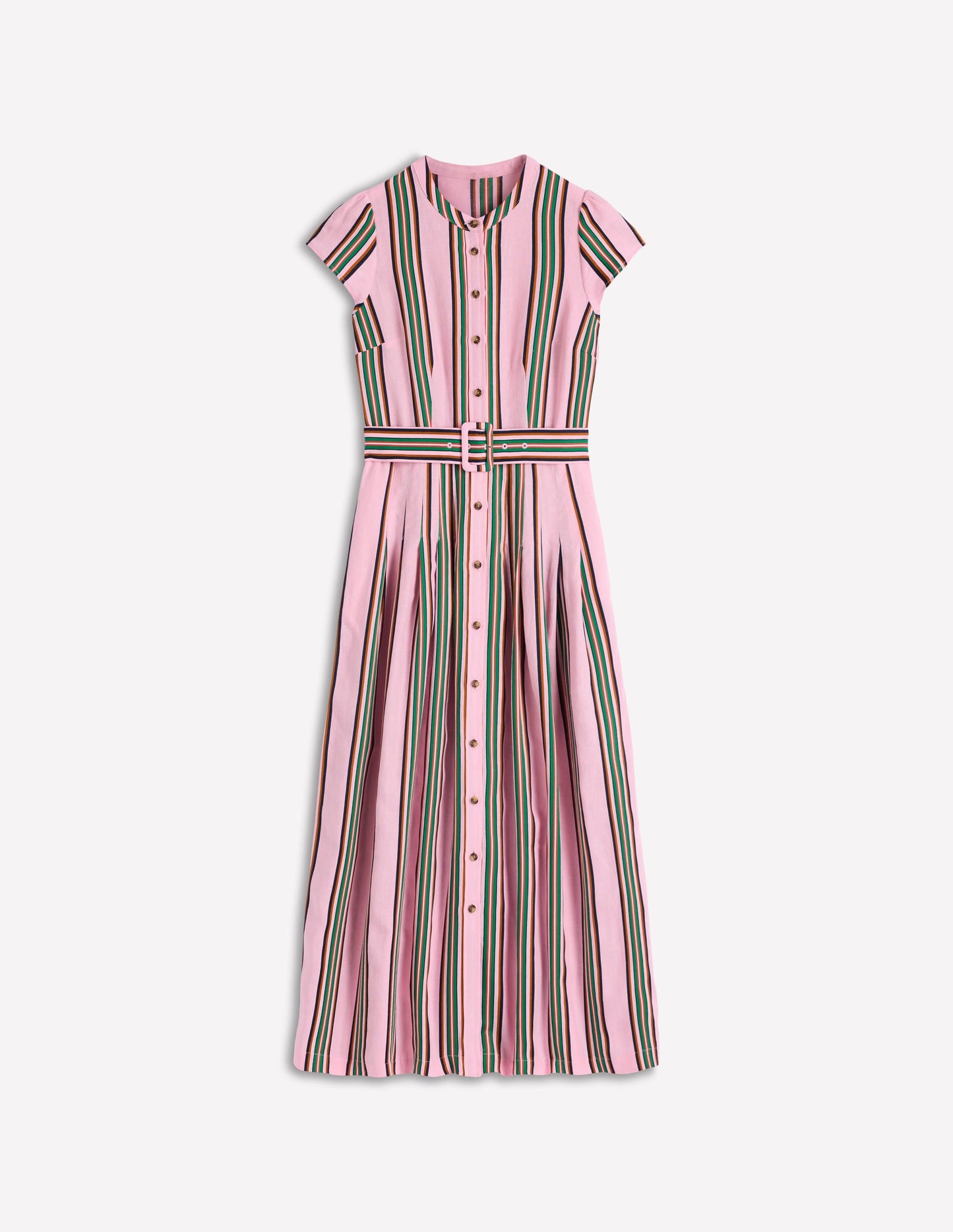 Pink, Rich Emerald Stripe Arabella Linen Blend Dress