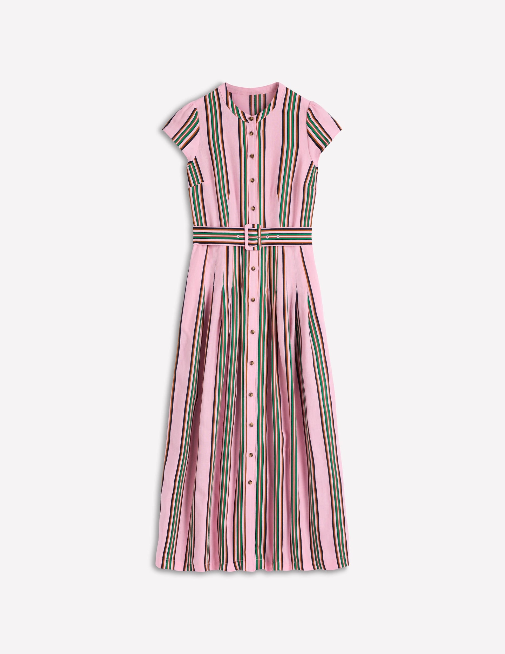 Pink, Rich Emerald Stripe Arabella Linen Blend Dress