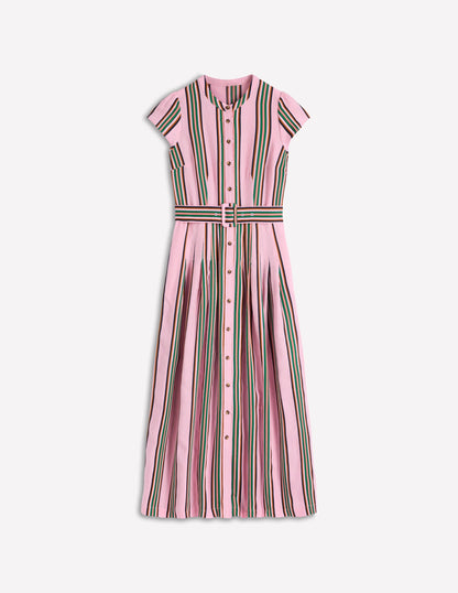 Pink, Rich Emerald Stripe Arabella Linen Blend Dress