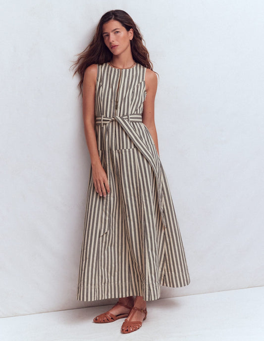 Ivory and Navy Stripe Margot Denim Sleeveless Dress